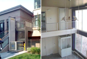 Wheelchair lift with tempered glass cabin and enclosed wheelchair lift